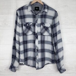 RAILS Flannel Shirt Men M Lennox Plaid Navy White Long Sleeve Button Up Collared